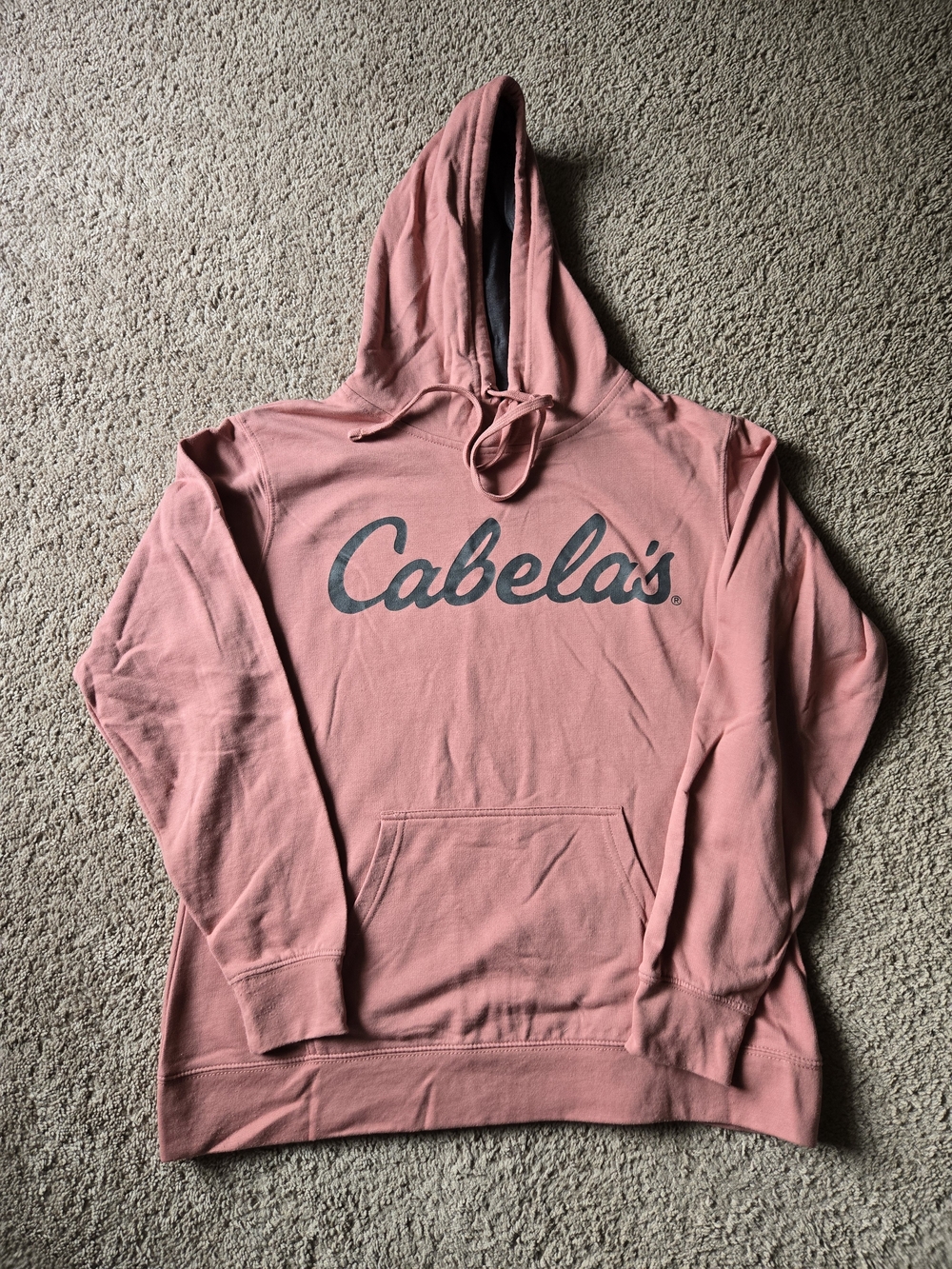 Cabela’s Mauve Pink Script Logo Hoodie Sweatshirt Sz M
